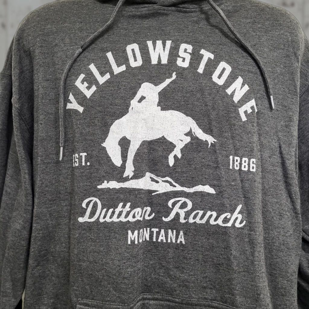 Vintage Yellowstone Hoodie Sweatshirt Mens Size M Charcoal Grey Pullover Hooded Graphic Print Pockets Logo Western Cowboy Outdoor NWT Size US M / EU 48-50 / 2 - 1 Thumbnail