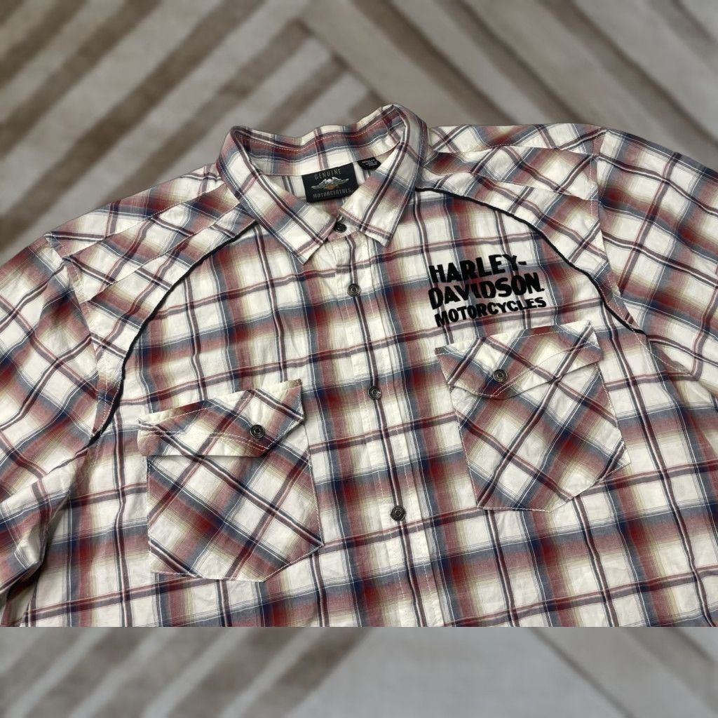 Harley Davidson Harley-Davidson Shirt Mens 3XL Short Sleeve Plaid Woven Upright Eagle Multicolor Garage Size US XXL / EU 58 / 5 - 1 Thumbnail