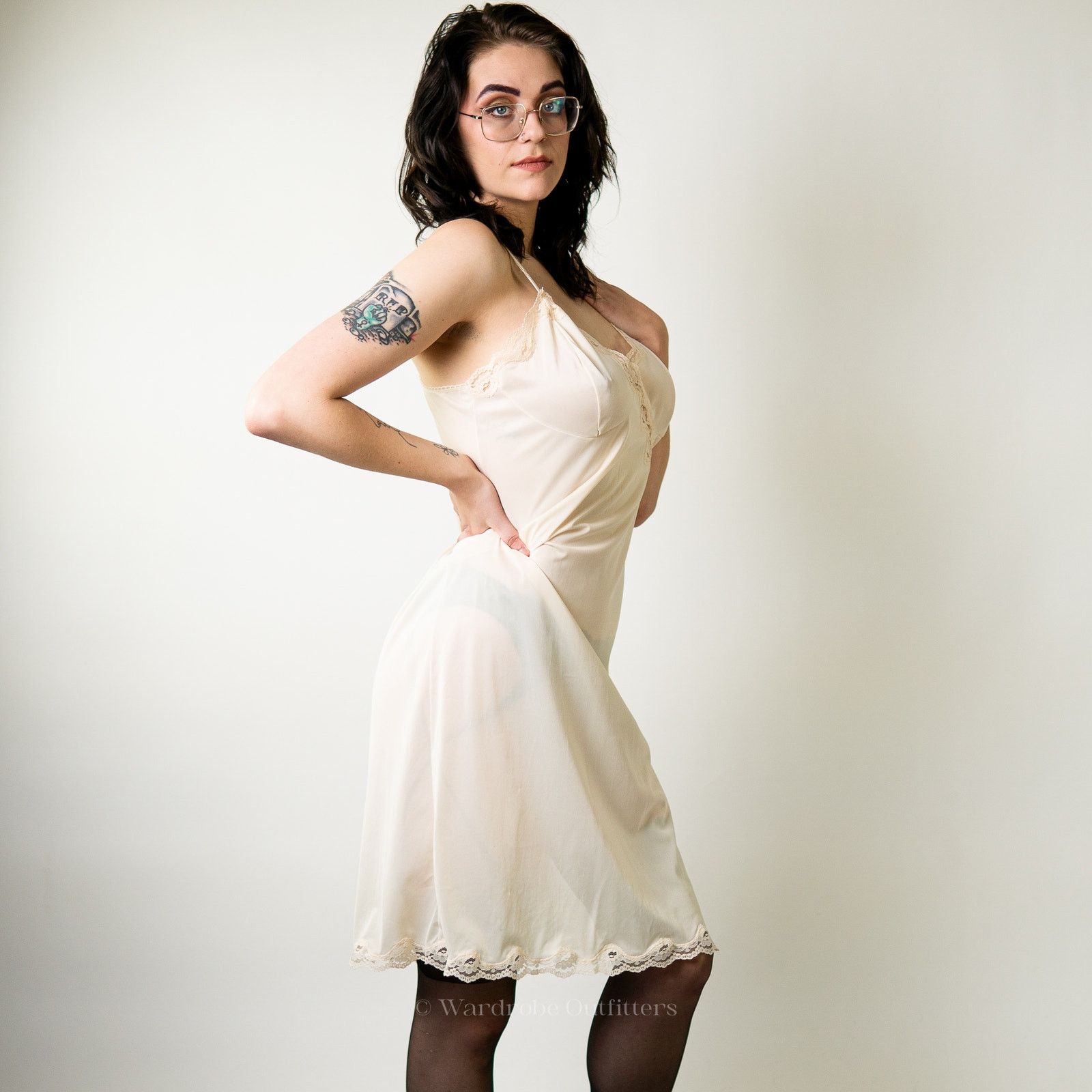 Vintage Vintage 60s White Lace Lingerie Slip Size ONE SIZE - 5 Thumbnail