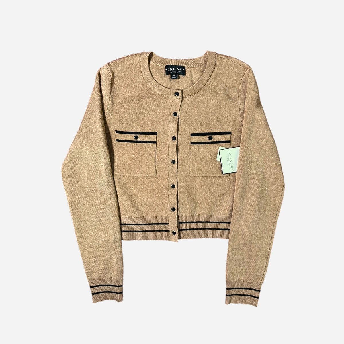 Laundry by Shelli Segal Laundry by Shelli Segal Camel Black Crew Neck Cardigan Sz M Size M / US 6-8 / IT 42-44 - 9 Thumbnail