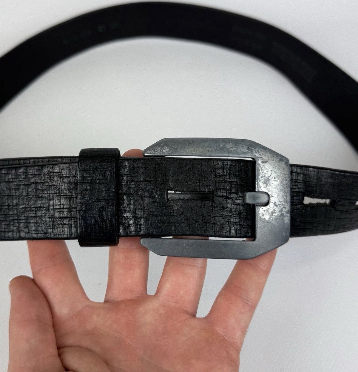 Diesel Diesel 1978 Avant Garde Leather Metal Belt Men’s Black Rock Size ONE SIZE - 3 Thumbnail