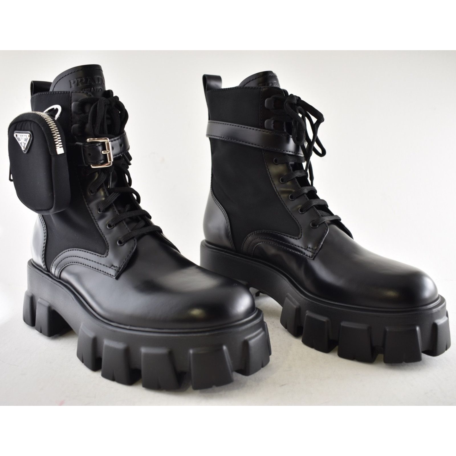 Prada Prada Monolith Black Leather Nylon Lug Sole Combat Boot 41.5 Size US 11.5 / IT 41.5 - 4 Thumbnail
