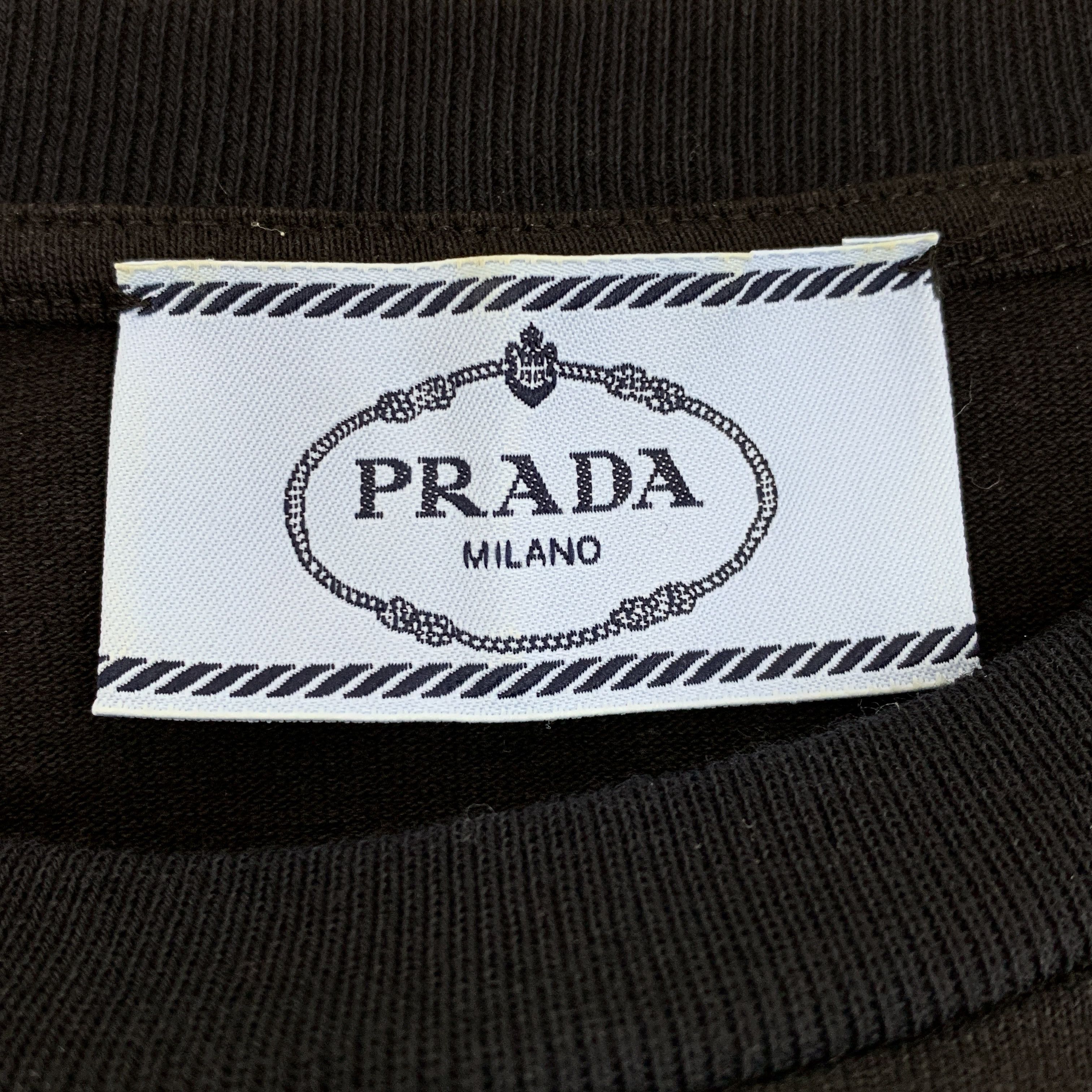 Prada Prada Black Cotton Triangle Logo Crewneck T-Shirt (Size S) Size S / US 4 / IT 40 - 2 Thumbnail