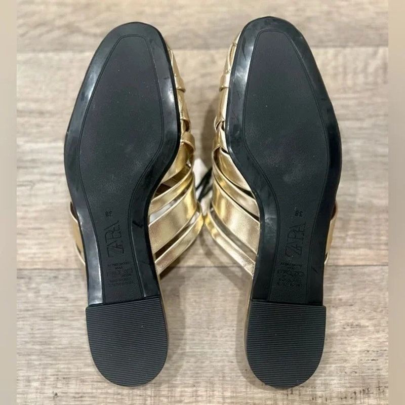 Zara ZARA Gold Woven Metallic Flat Mules NWT Size US 7.5 / IT 37.5 - 17 Thumbnail