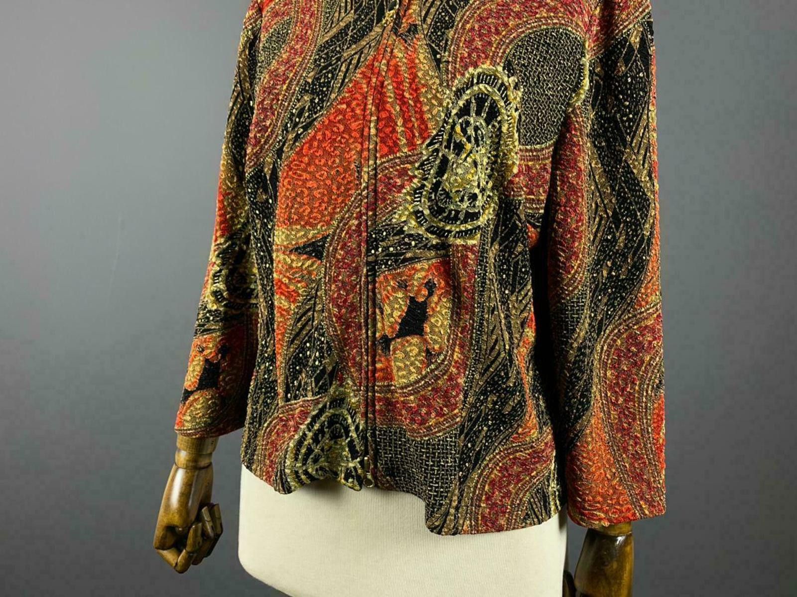Designer Joseph Ribkoff Trend Kaftan Pring Crew Neck Zip Up Sweater Size M / US 6-8 / IT 42-44 - 6 Thumbnail
