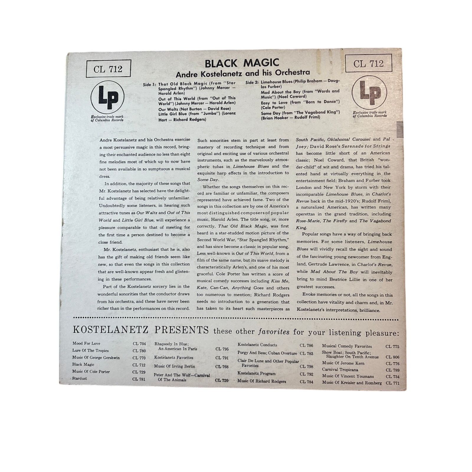 Columbia ANDRE KOSTELANETZ orchestra Black Magic (1953) COLUMBIA LP Size ONE SIZE - 2 Thumbnail
