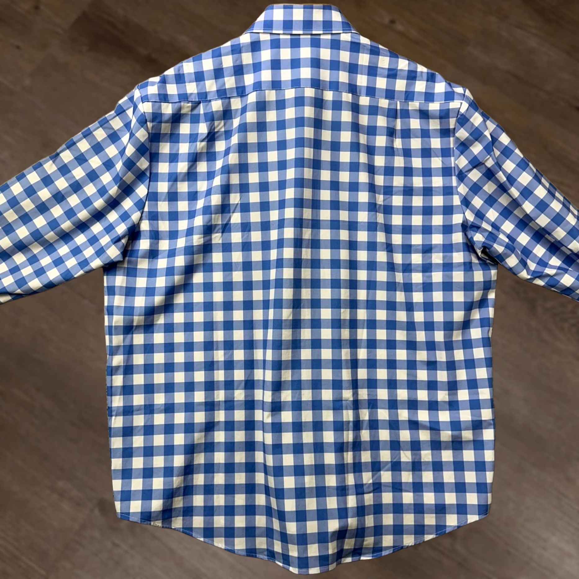 Vintage VINTAGE? No, not vintage. Collaro Athletic Shirt Men XL Blue Check Gingham Short Sleeve Button-Up Casual Sports Preppy Menswear 52 in Chest 29 in Size 46R - 1 Thumbnail