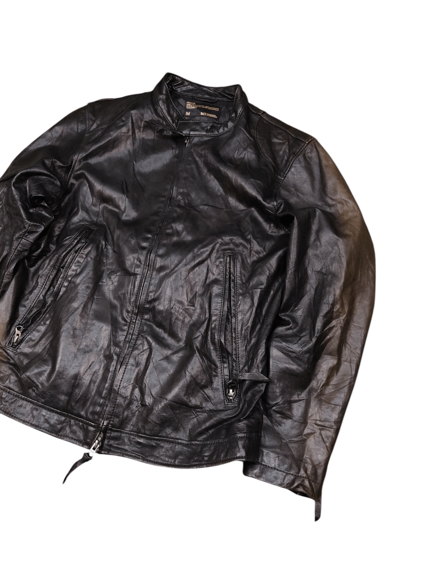 Japanese Brand Sun Faded Back Number Single Rider Leather Jacket Size US M / EU 48-50 / 2 - 2 Thumbnail
