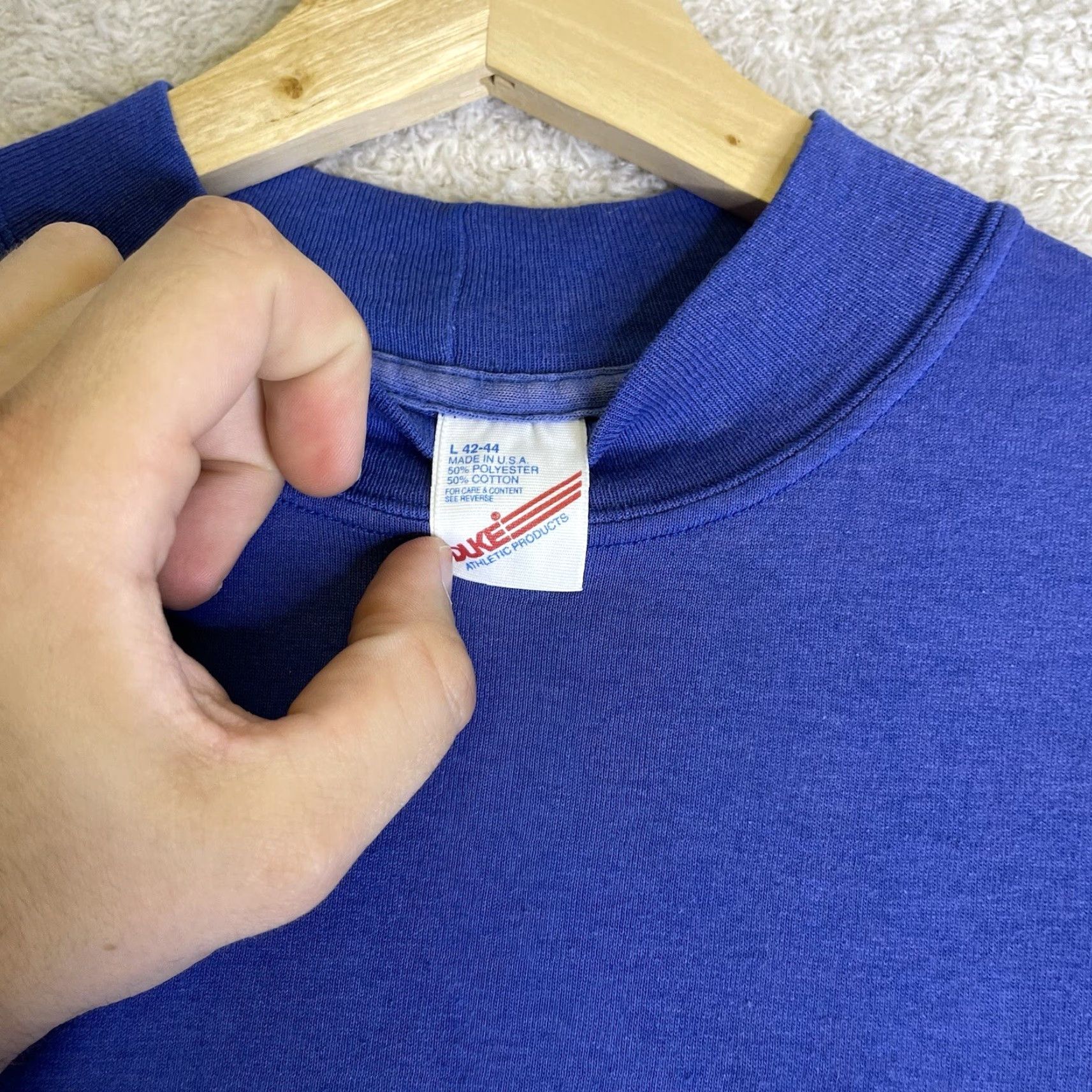 Vintage VINTAGE Duke T-Shirt Adult Large Blue Long Sleeve Mock Neck 90s USA Made Mens Retro 80s 90s T-Shirt Size US L / EU 52-54 / 3 - 3 Thumbnail