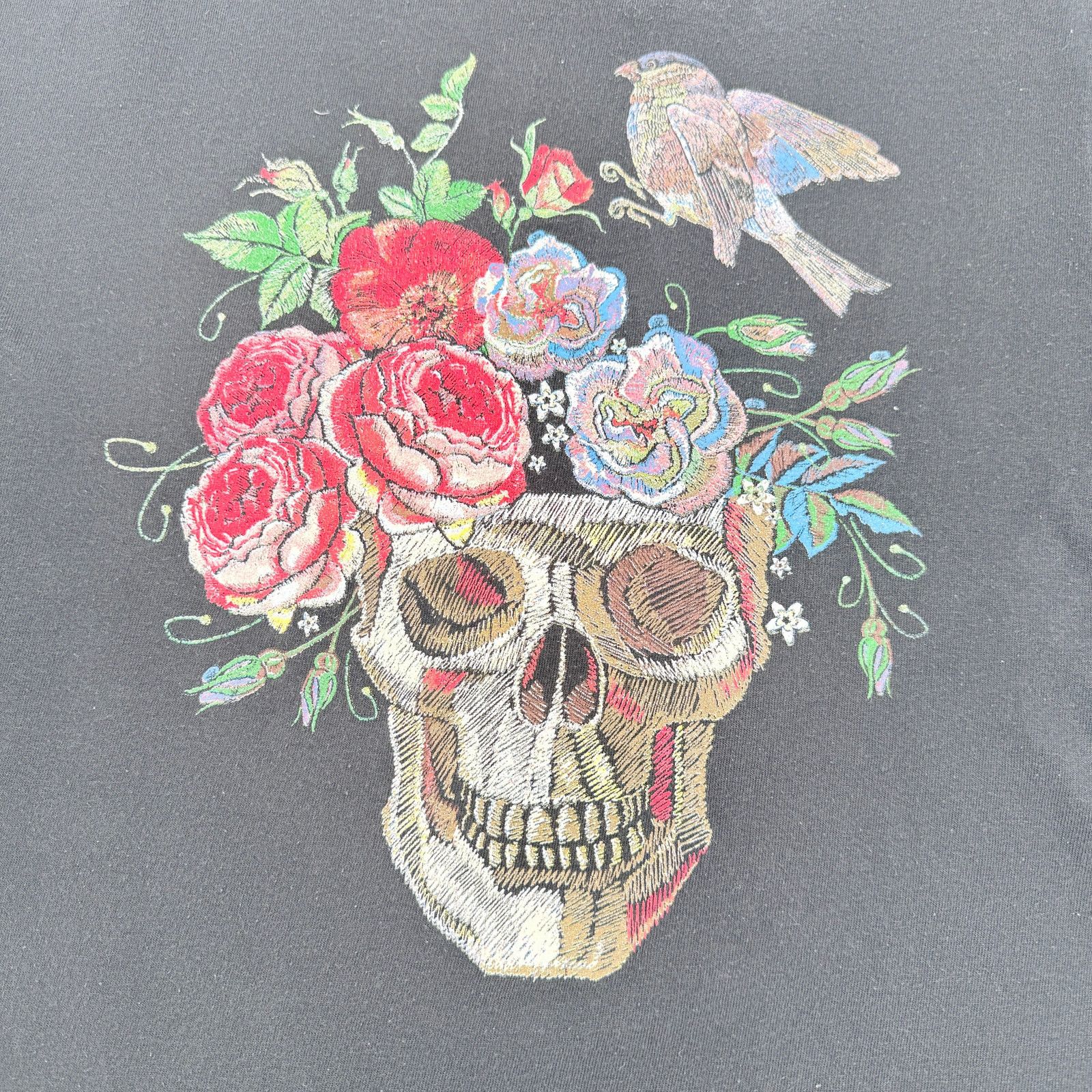 Delta Delta Floral Skull Bird Graphic T-Shirt Black Large Size US L / EU 52-54 / 3 - 1 Thumbnail