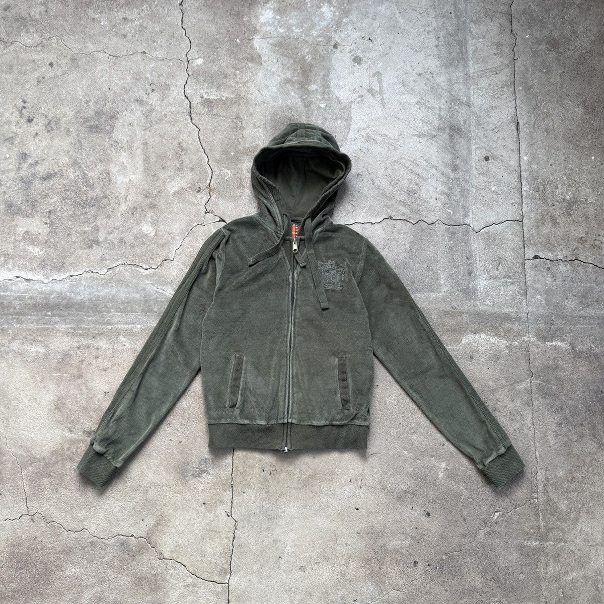 Japanese Brand × Vintage O’Bleu Velour Green Zip Up Hoodie Size XXS / US 00 / IT 34 - 1 Thumbnail