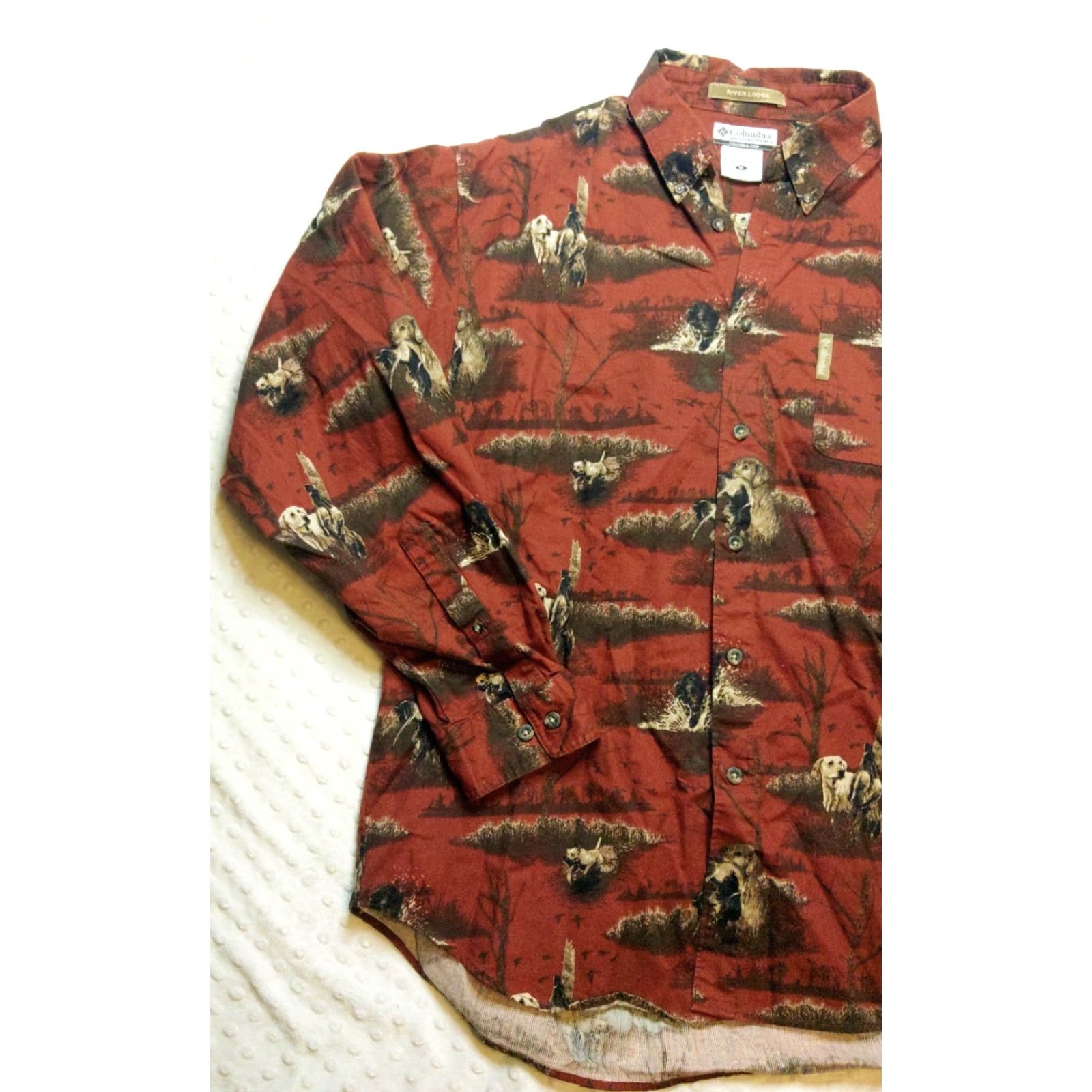 Vintage Columbia River Lodge Shirt Mens M Rust Red Corduroy Button-Down Animal Print Pockets Dog Nature Outdoor button-up Size US M / EU 48-50 / 2 - 4 Thumbnail