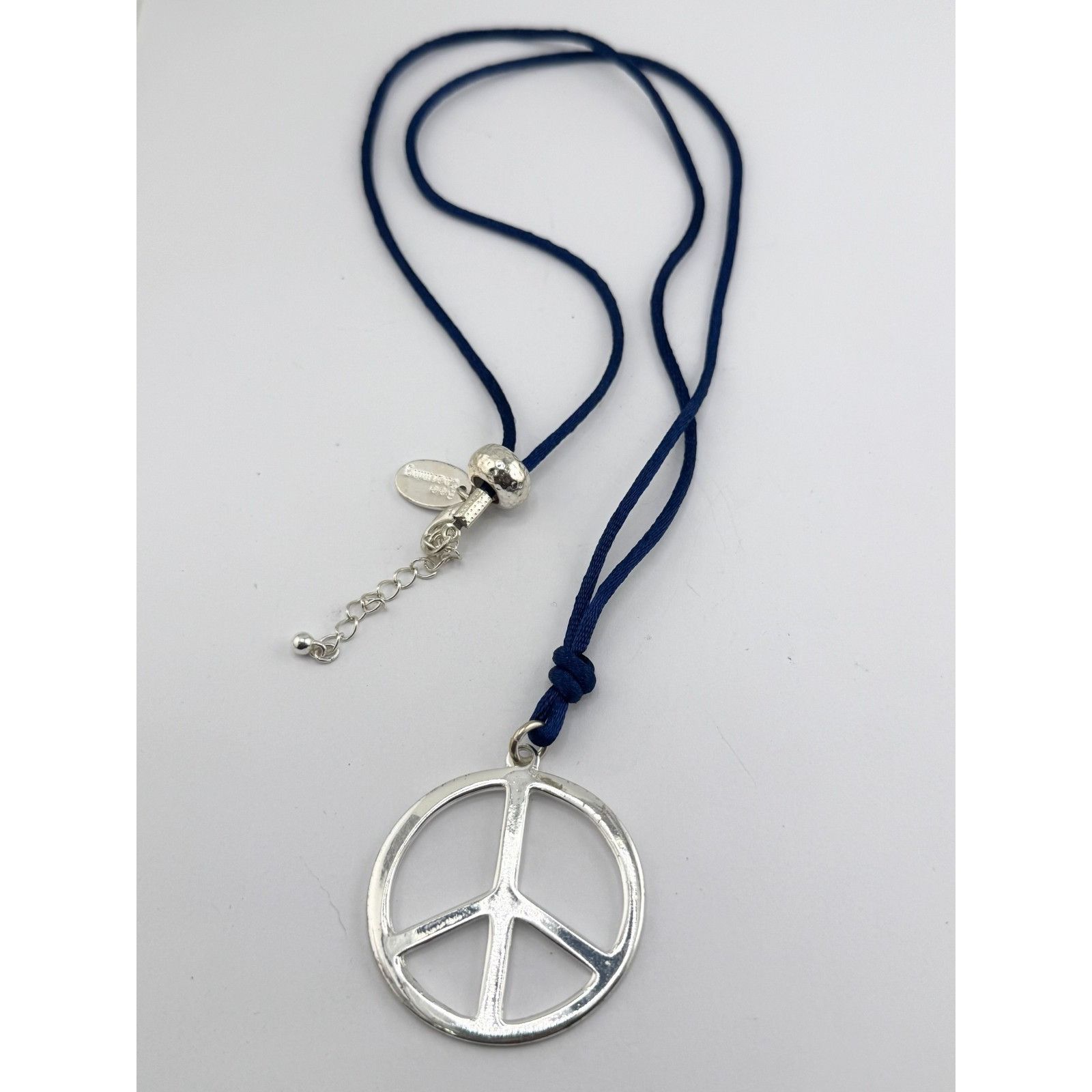 Vintage Silver peace sign with navy cord necklace Size ONE SIZE - 1 Thumbnail
