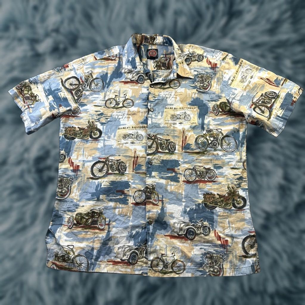 Harley Davidson VINTAGE Harley-Davidson Shirt Mens Large Beige Tan Tori Richard Camp All Over Print Size US L / EU 52-54 / 3 - 1 Thumbnail