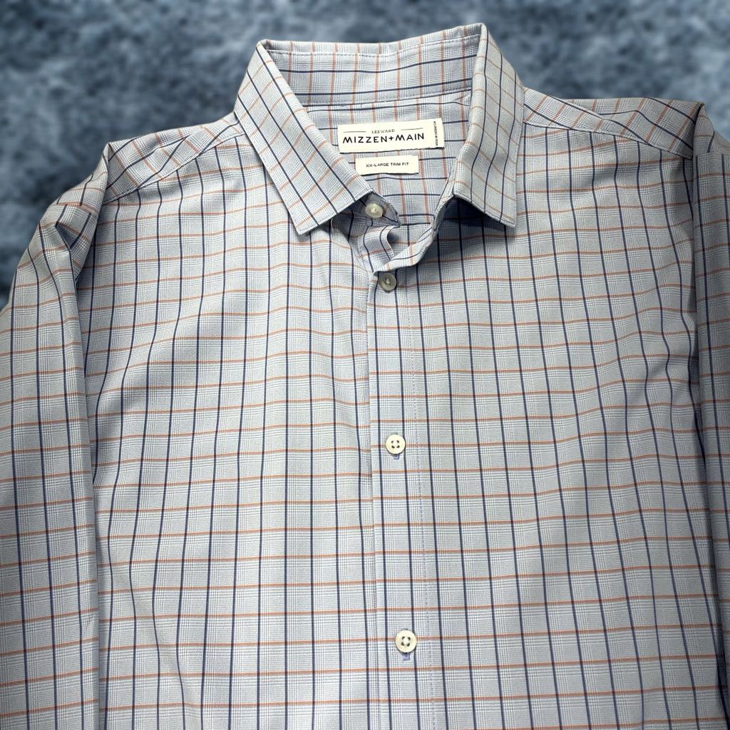 Mizzen+Main Mizzen+Main Shirt Mens 2XL Trim Blue Check Performance Stretch Shirt Men 2XL Slim Casual Button-Up Size US XXL / EU 58 / 5 - 1 Thumbnail