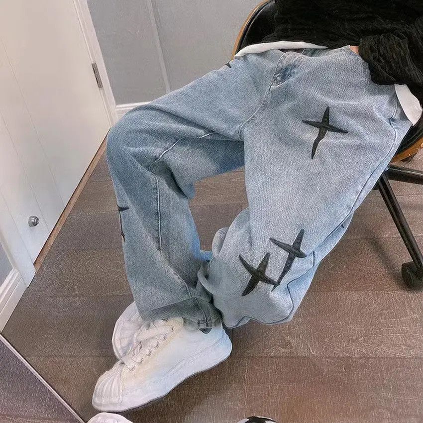 Designer × Japanese Brand STARS Embroidery Graphic y2k Straight Leg Denim Jeans Size US 30 / EU 46 - 1 Thumbnail
