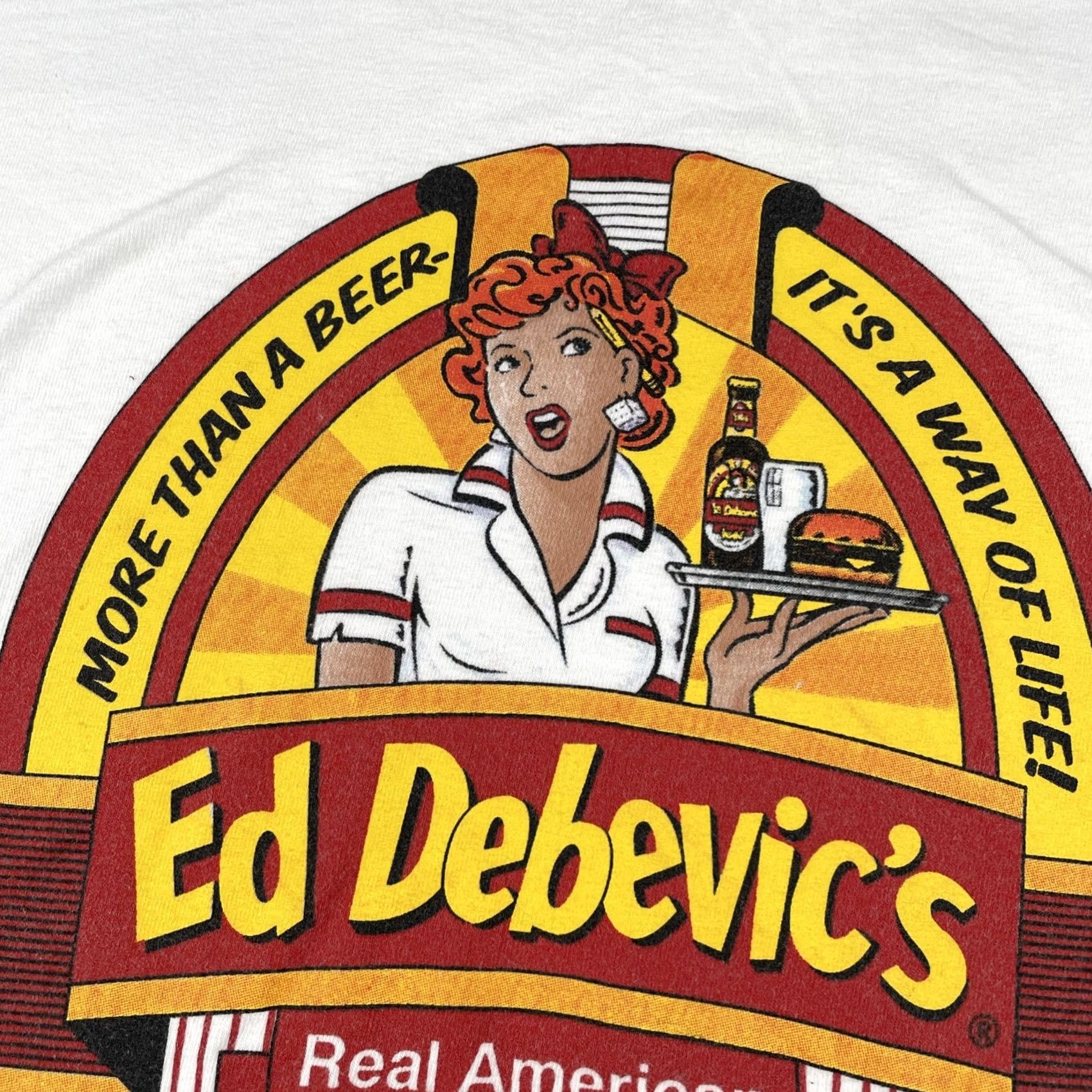 Hanes VINTAGE Hanes Beefy T-Shirt XL Ed Debevic’s Real American Beer Chicago A Way If Life USA Mens Size US XL / EU 56 / 4 - 3 Thumbnail