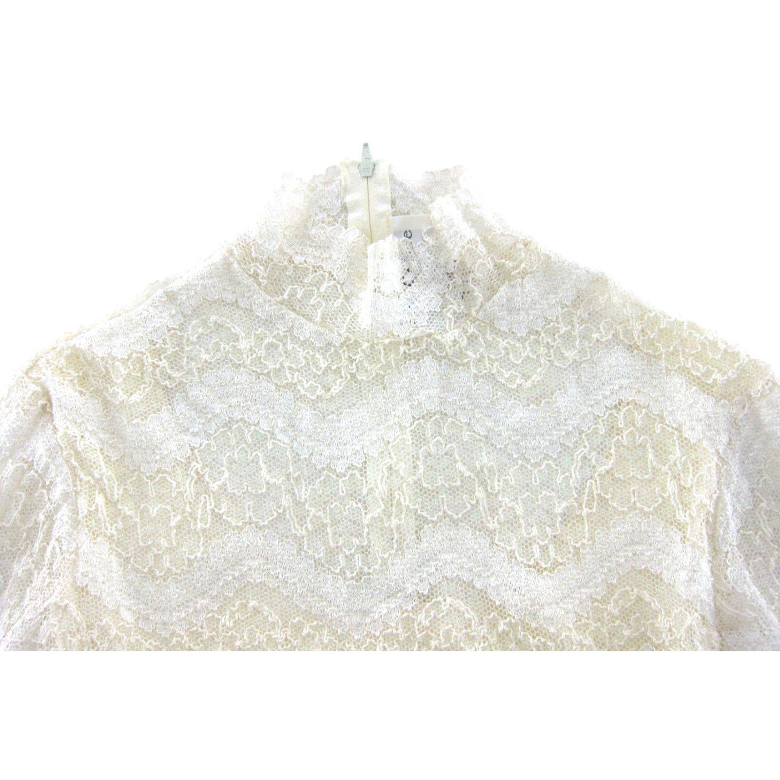 Celine VINTAGE Kay Celine Blouse Womens 4 Small Ivory Lace Stretch Mock Neck Long Sleeve Size S / US 4 / IT 40 - 4 Thumbnail