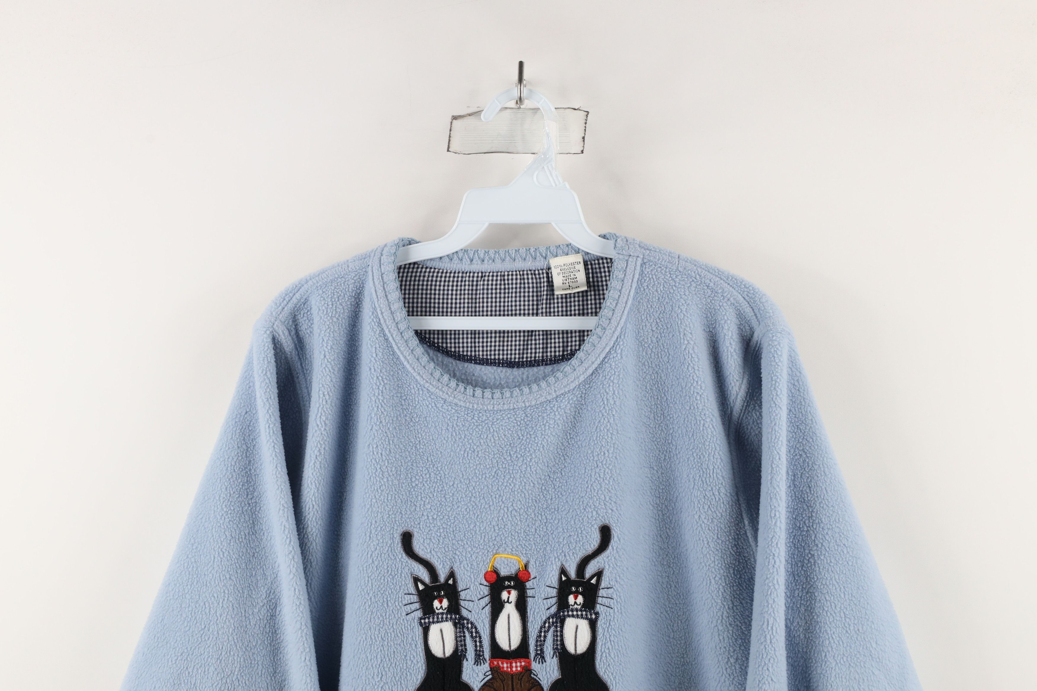 Vintage Vintage 90s Streetwear Winter Cat Kitten Fleece Sweater Blue Size L / US 10 / IT 46 - 2 Thumbnail