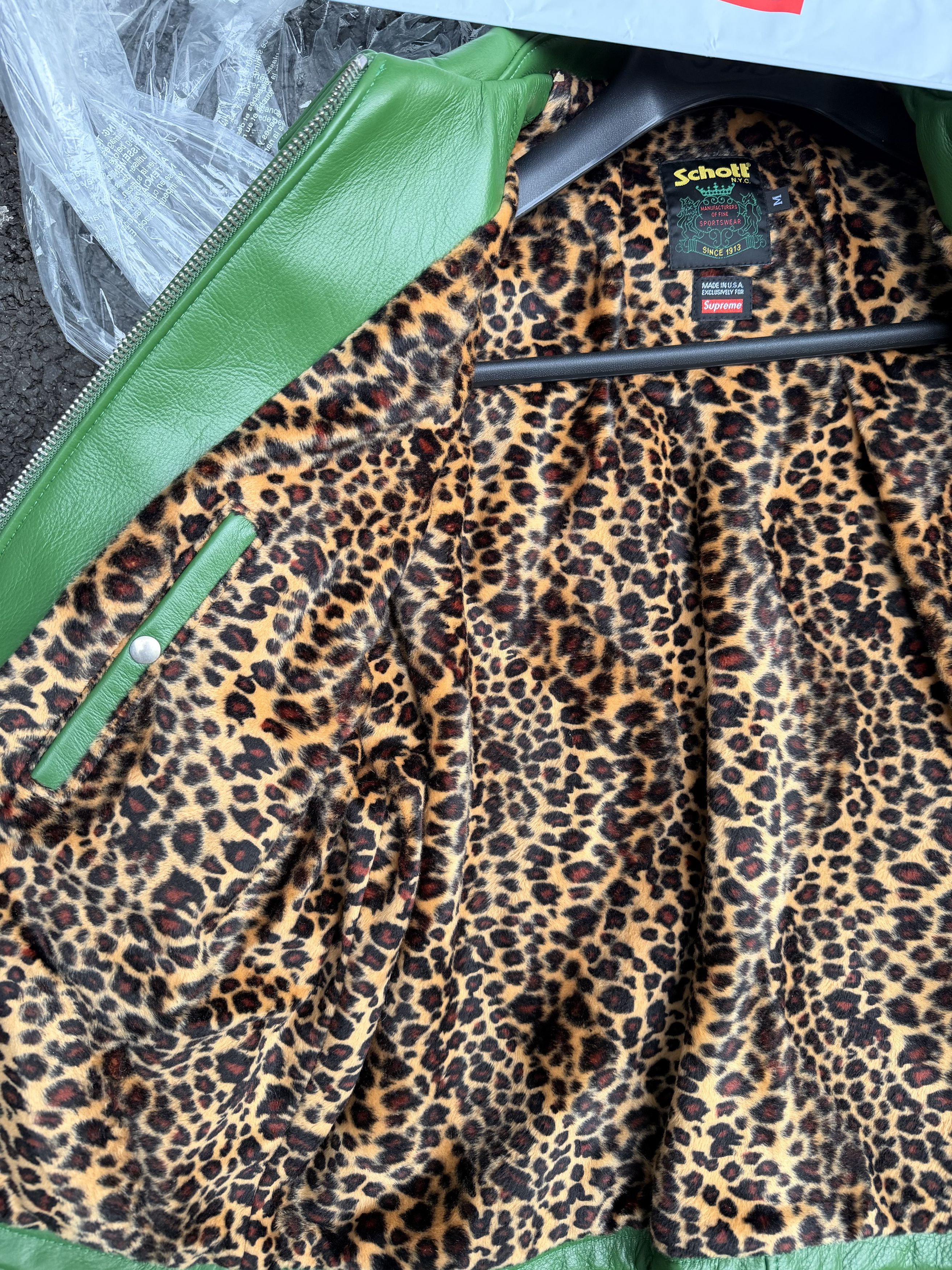Schott × Supreme Supreme x Schott Leather Racing Jacket 'Green' (FW24) Size US M / EU 48-50 / 2 - 3 Thumbnail