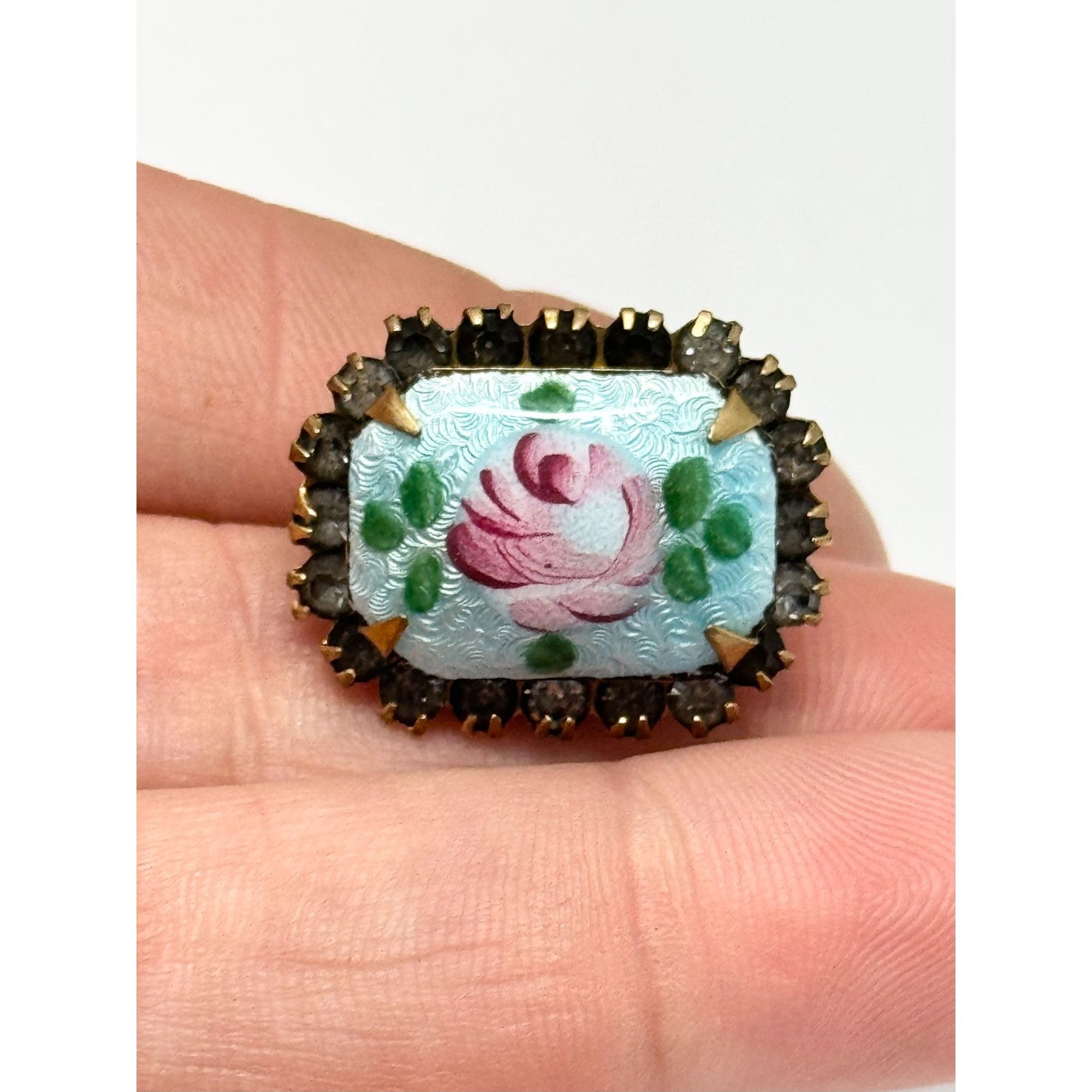 Vintage Vintage blue Guilloche enamel flower rhinestone pin Size ONE SIZE - 1 Thumbnail