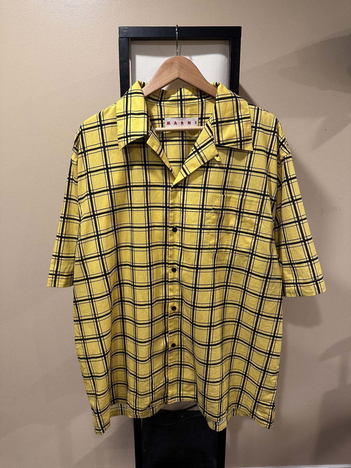 Marni Marni Checkered Grid Poplin Bowling Yellow Shirt Size US XL / EU 56 / 4 - 14 Thumbnail