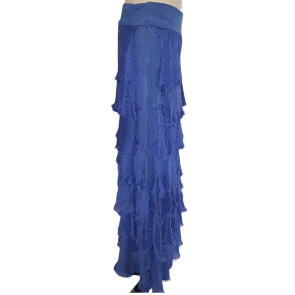 Designer CT1569 Made in Italy Indigo Blue Layered Skirt L Size 36" / US 14 / IT 50 - 3 Thumbnail