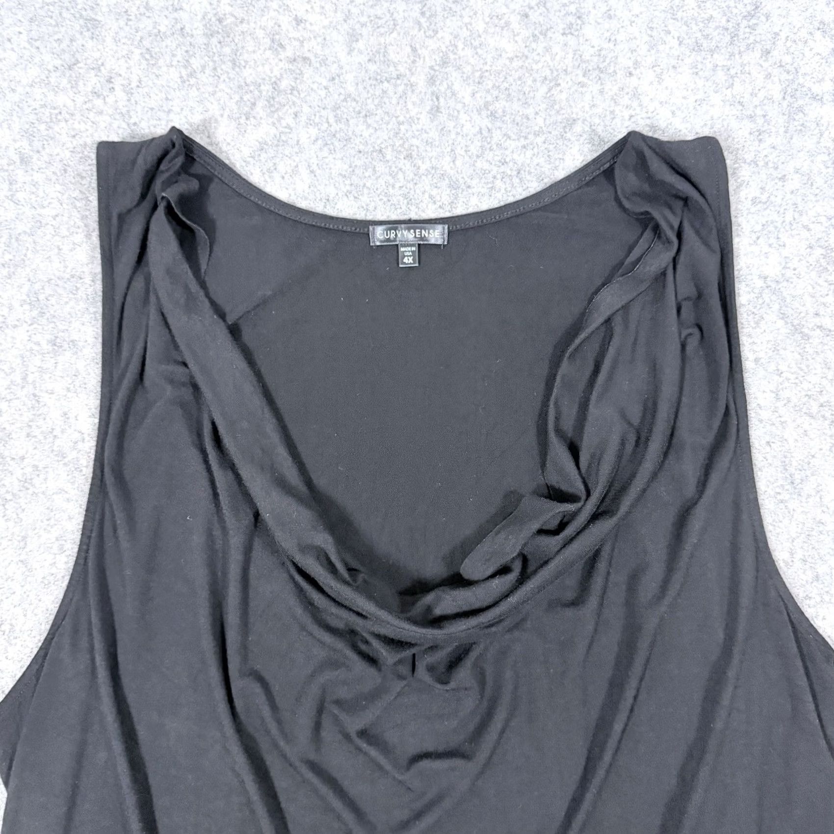 Vintage Curvy Sense Black Knit Cowl Neck Ruched Sleeveless Shirt Women's Size 4X Size XXL / US 16-18 / IT 52-54 - 2 Thumbnail