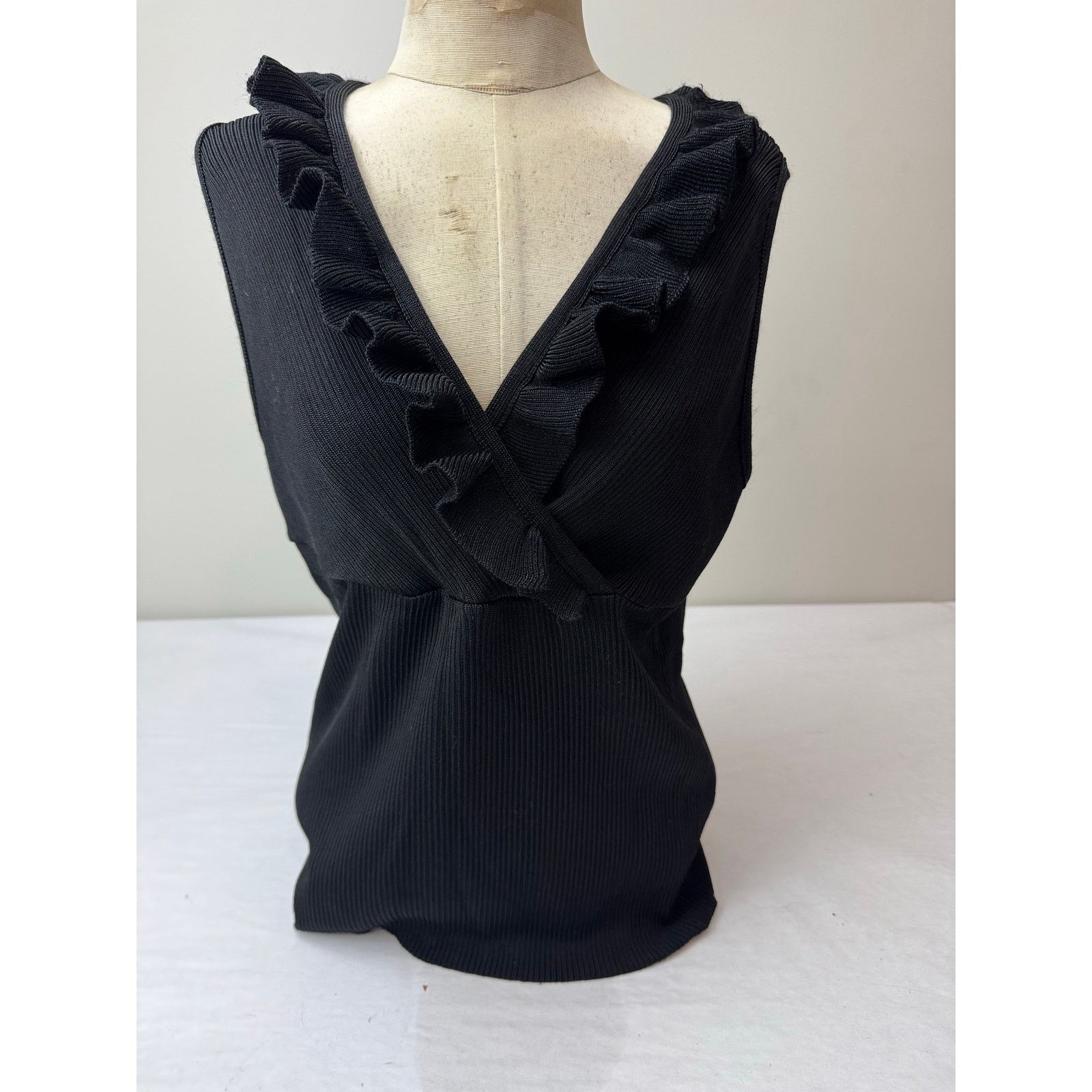 Other Vintage Y2K Cinched Black Ruffled Black Blouse Large Size L / US 10 / IT 46 - 9 Thumbnail