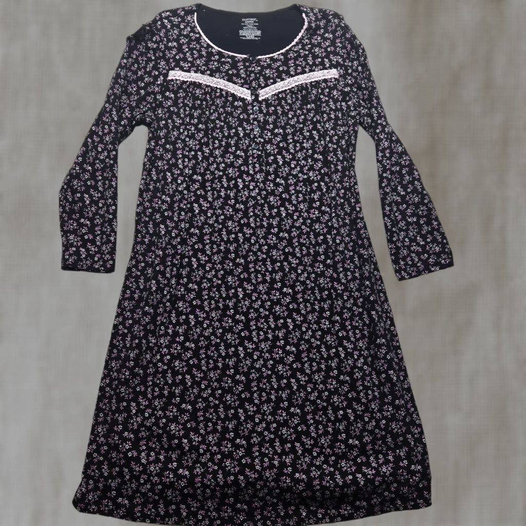 Vintage Simply Basic Nightgown Blue Flowers Floral Rose Lace Short Sleeve Sleepwear 2X Size 40" / US 18 - 1 Thumbnail
