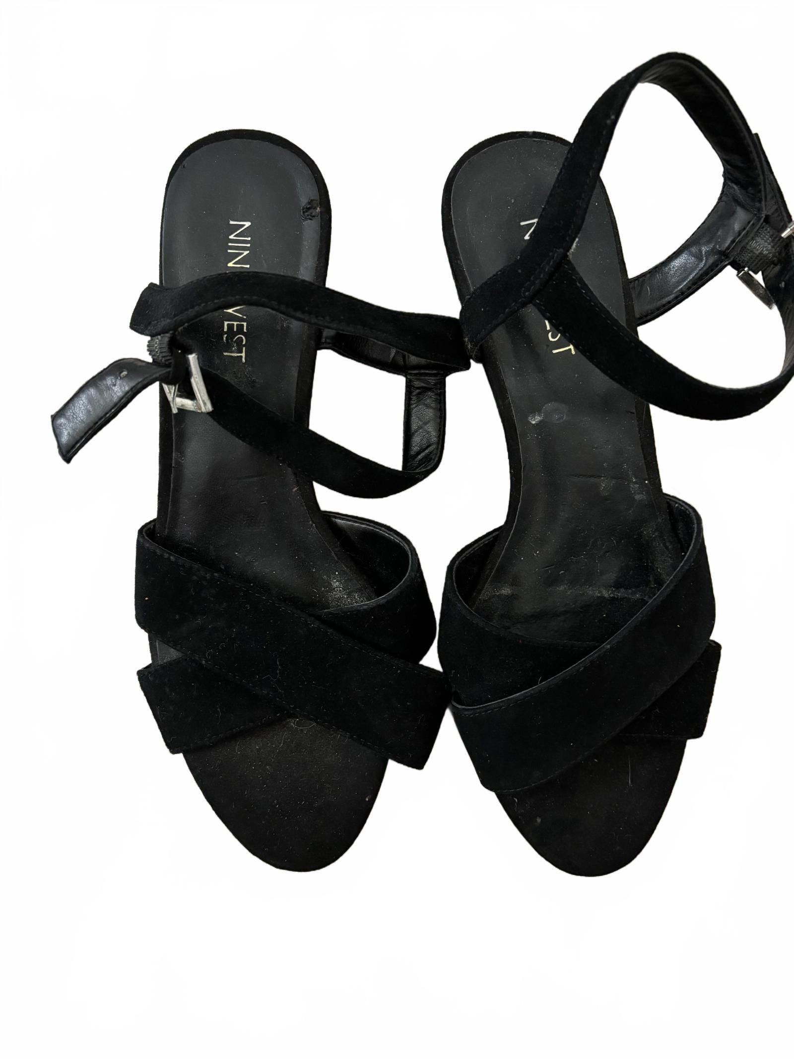 Nine West Worn ONCE! NINE WEST Black Suede Wedge Sandals Size US 5.5 / IT 35.5 - 4 Thumbnail