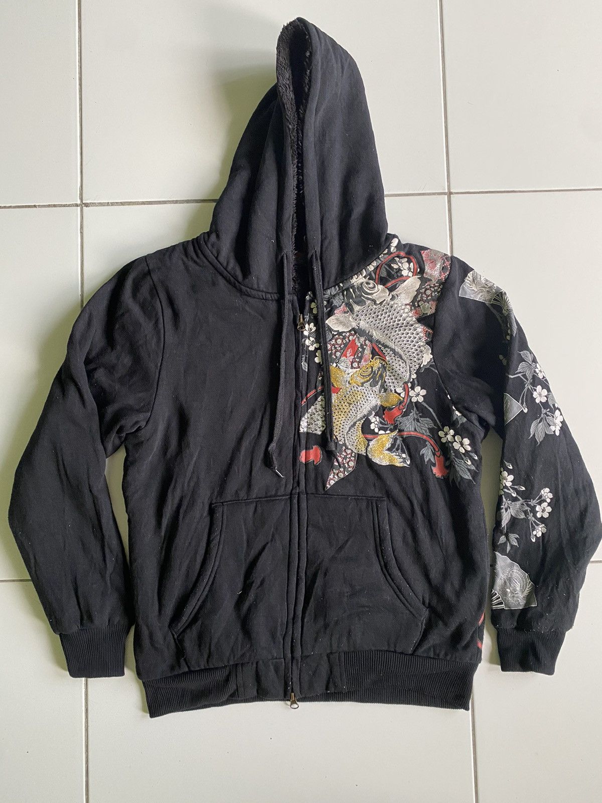Japanese Brand Souvenir Sukajan Sherpa Zip up Black hoodie sweaters Size US M / EU 48-50 / 2 - 2 Thumbnail