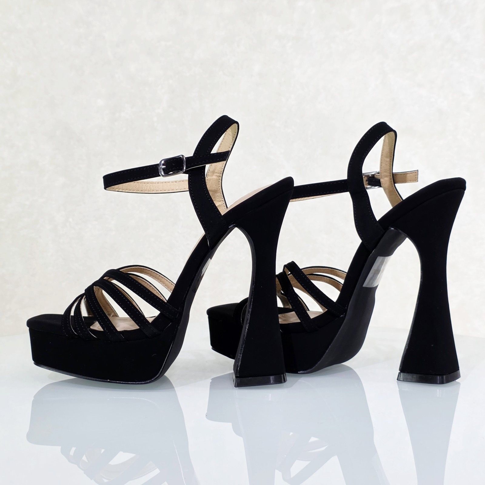 Other Posh Black Velvet Spool High Heels Ankle Strap Open Toe Sand Size US 10 / IT 40 - 1 Thumbnail