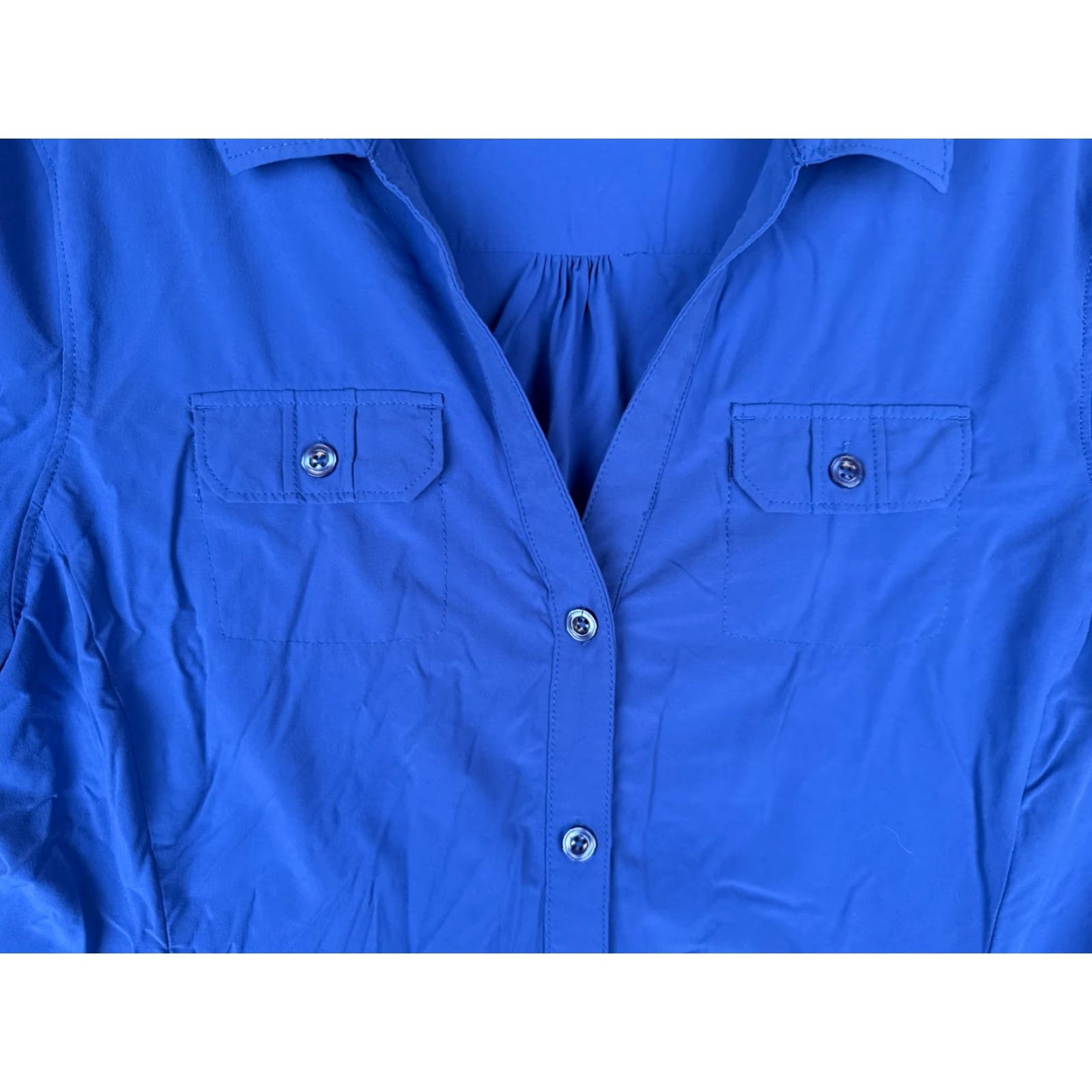 Vintage REI Shirt Women Medium Blue Button Up Short Sleeve Pocket Nylon Blend Fish Hike Size M / US 6-8 / IT 42-44 - 6 Thumbnail