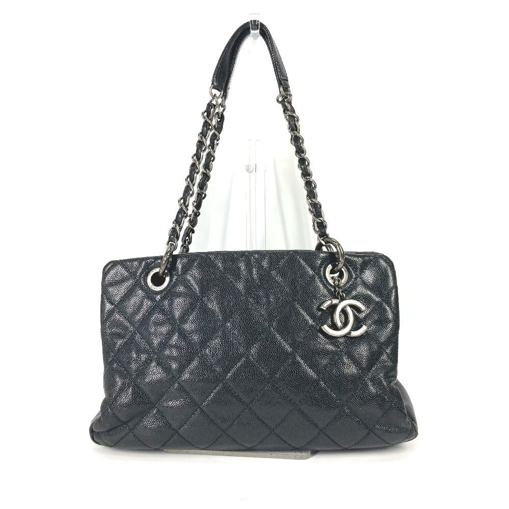 Chanel Cc Coma Mark Chain Matelasse Briefcase Tote Bag Shawl Shoulder Caviar Skin Women Black