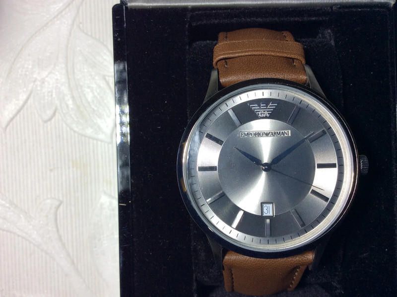 Emporio Armani Emporio Armani men's Silver dial brown leather strap watch Size ONE SIZE - 1 Thumbnail