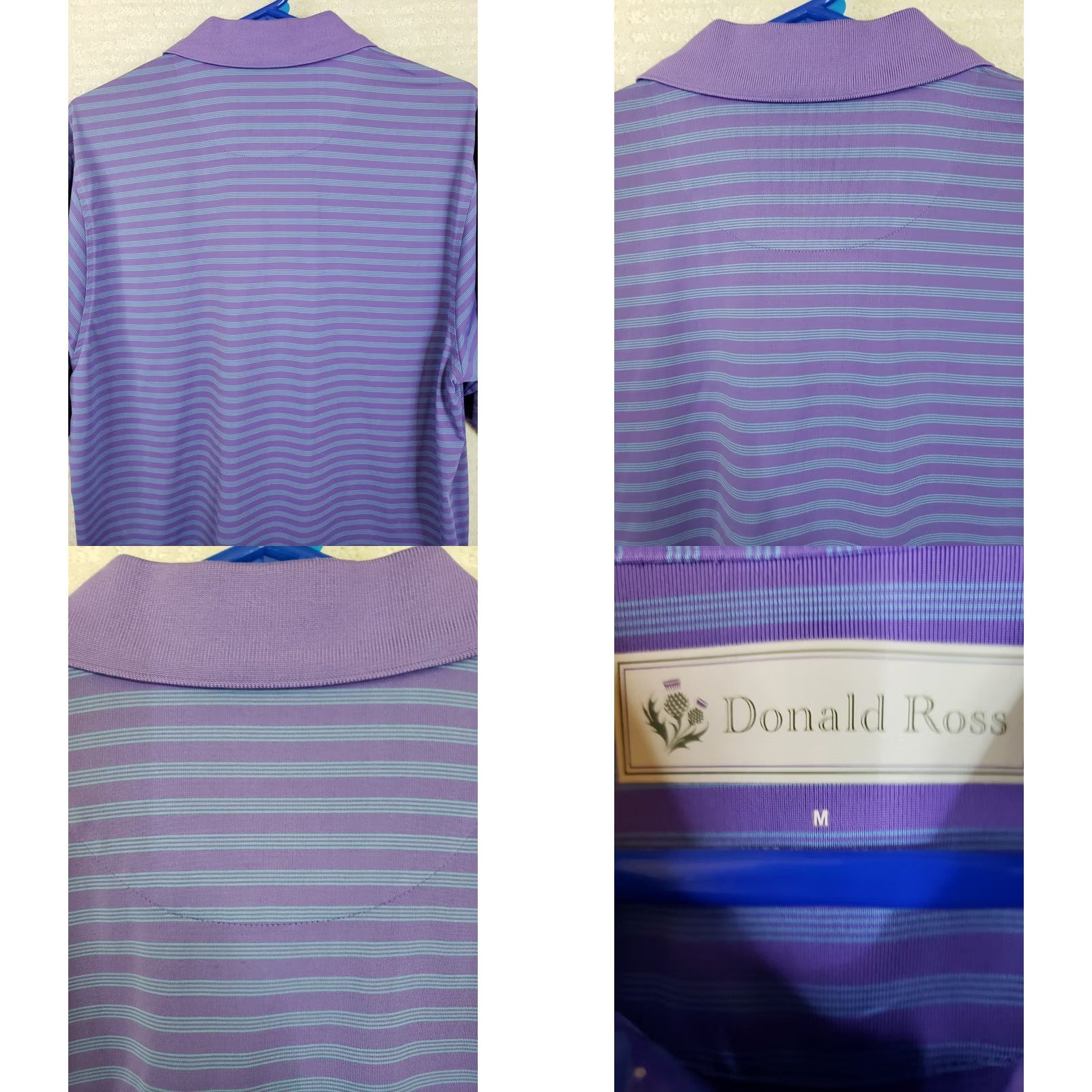 Vintage Donald Ross Polo Shirt Mens M Purple Blue Striped Performance Lightweight Golf Shirt Size US M / EU 48-50 / 2 - 8 Thumbnail