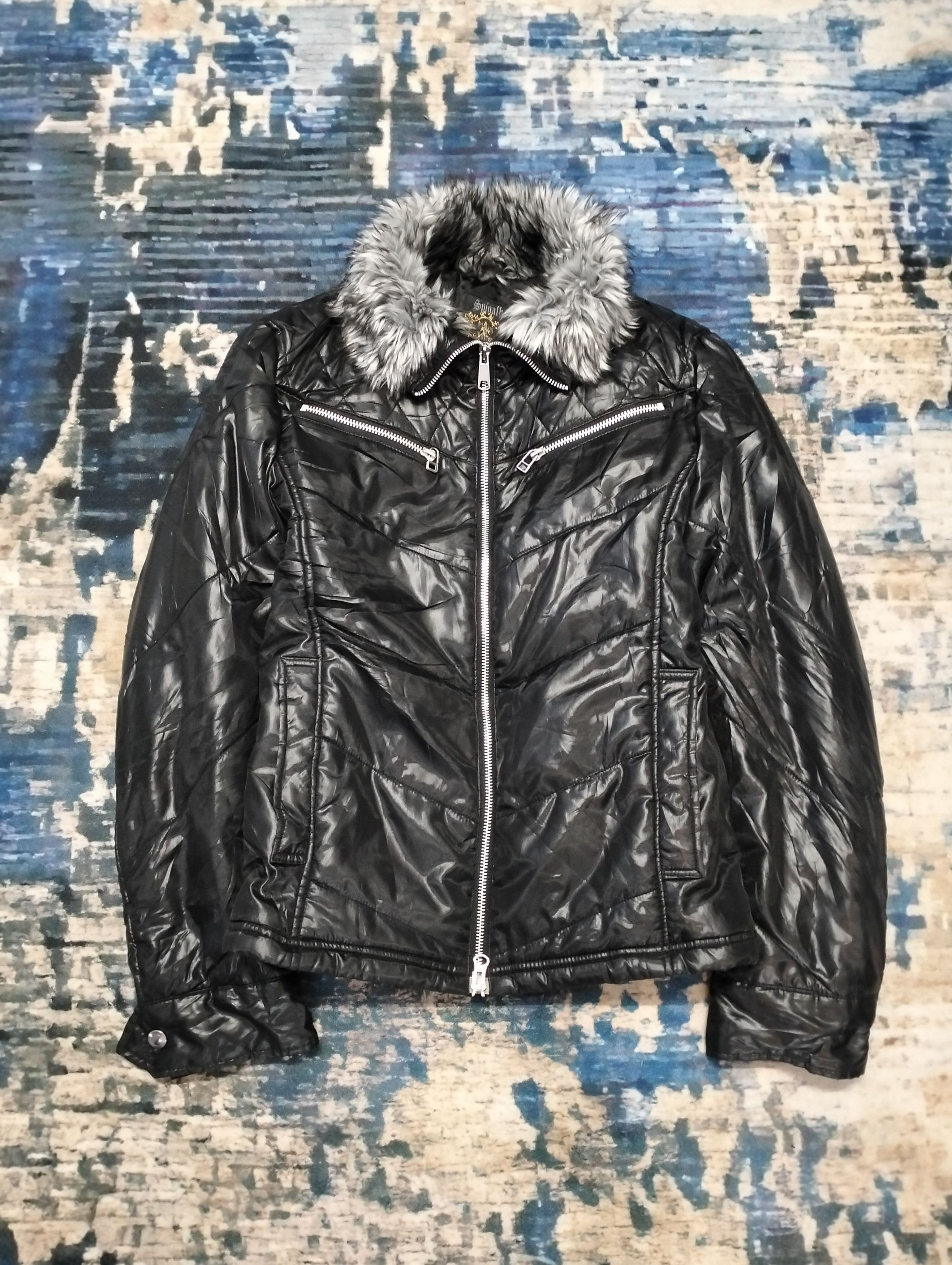 00s leather fur jacket snake LGB 14th 黒蛇
