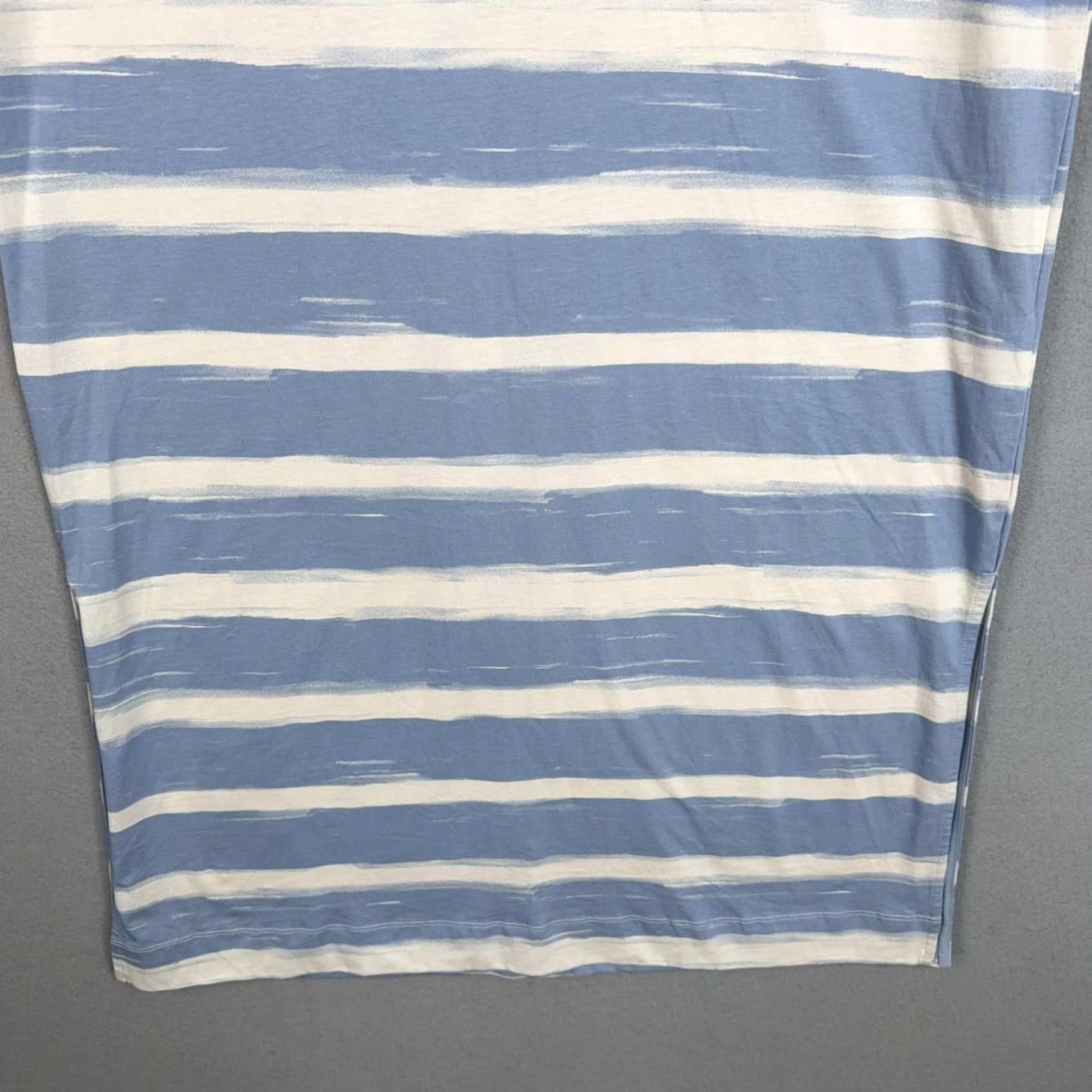 Vintage Masai Dress Womens Medium Blue White Stripe T Shirt Midi Side Slit Jersey Cotton Size M / US 6-8 / IT 42-44 - 3 Thumbnail