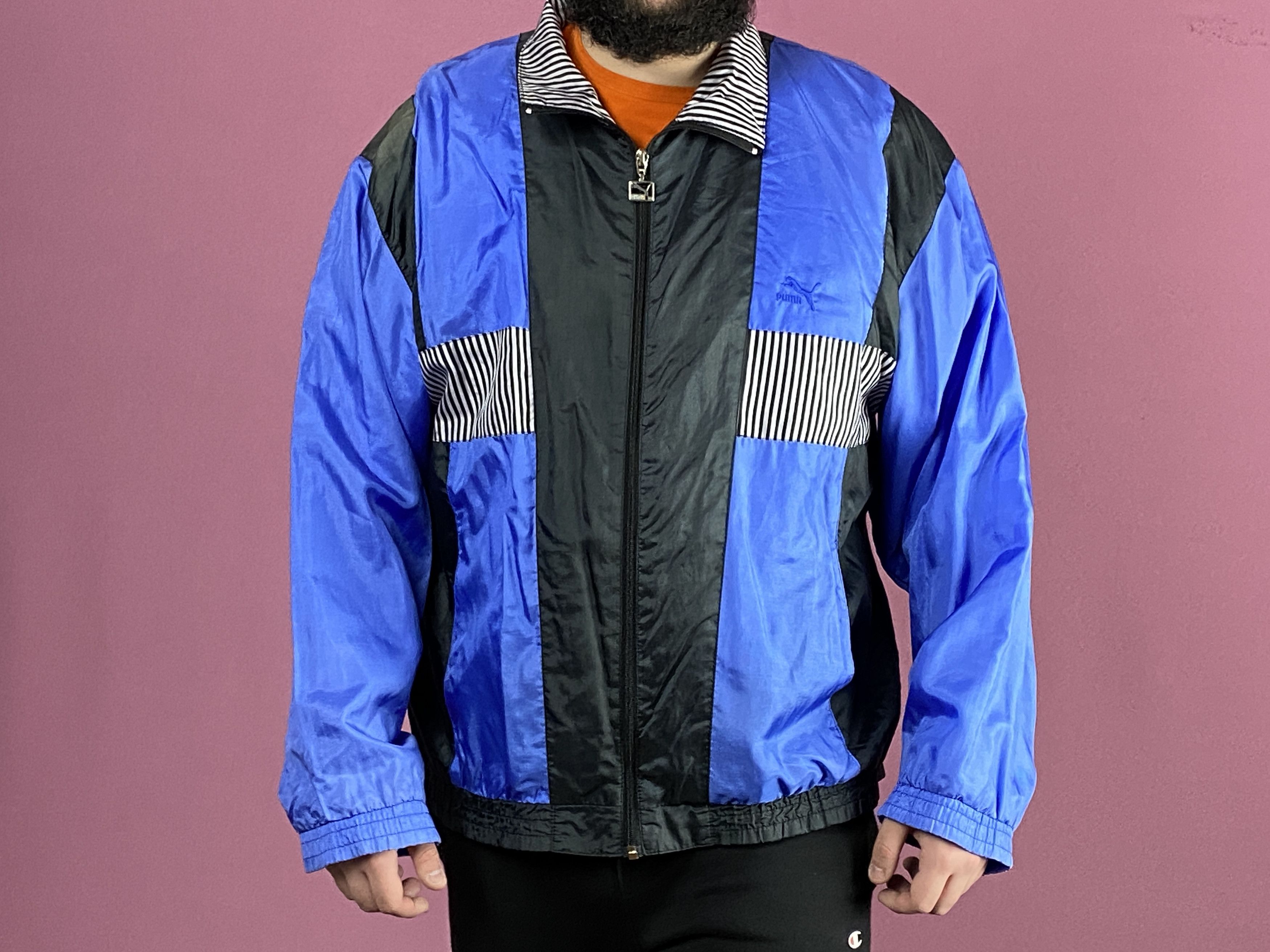 Puma 90s Puma Vintage Men's Windbreaker Jacket - L Blue Black Size US L / EU 52-54 / 3 - 4 Thumbnail