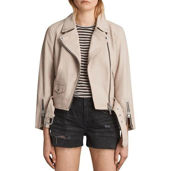 Allsaints NWT All Saints Cole Biker Leather Jacket Sand Brown Sz 2 Size XS / US 0-2 / IT 36-38 - 1 Thumbnail