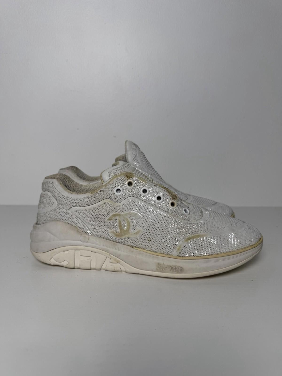Chanel Chanel Sequin CC Sneakers White Silver Men’s 9 EU 42 Size US 9 / EU 42 - 3 Thumbnail