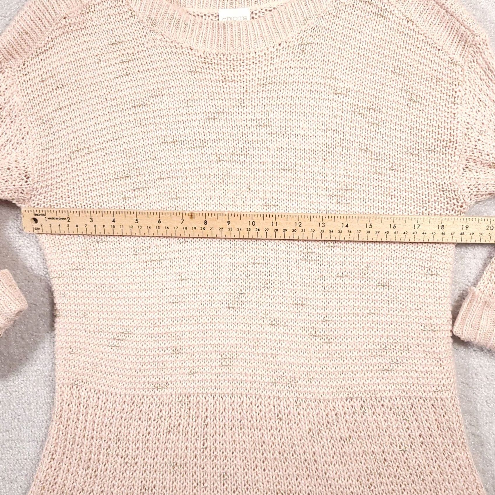 Vintage Chico's Pink Metallic Wool Blend Tunic Sweater Large - 3/4 Sleeve Knit Round Neck Womens Size L Size L / US 10 / IT 46 - 3 Thumbnail