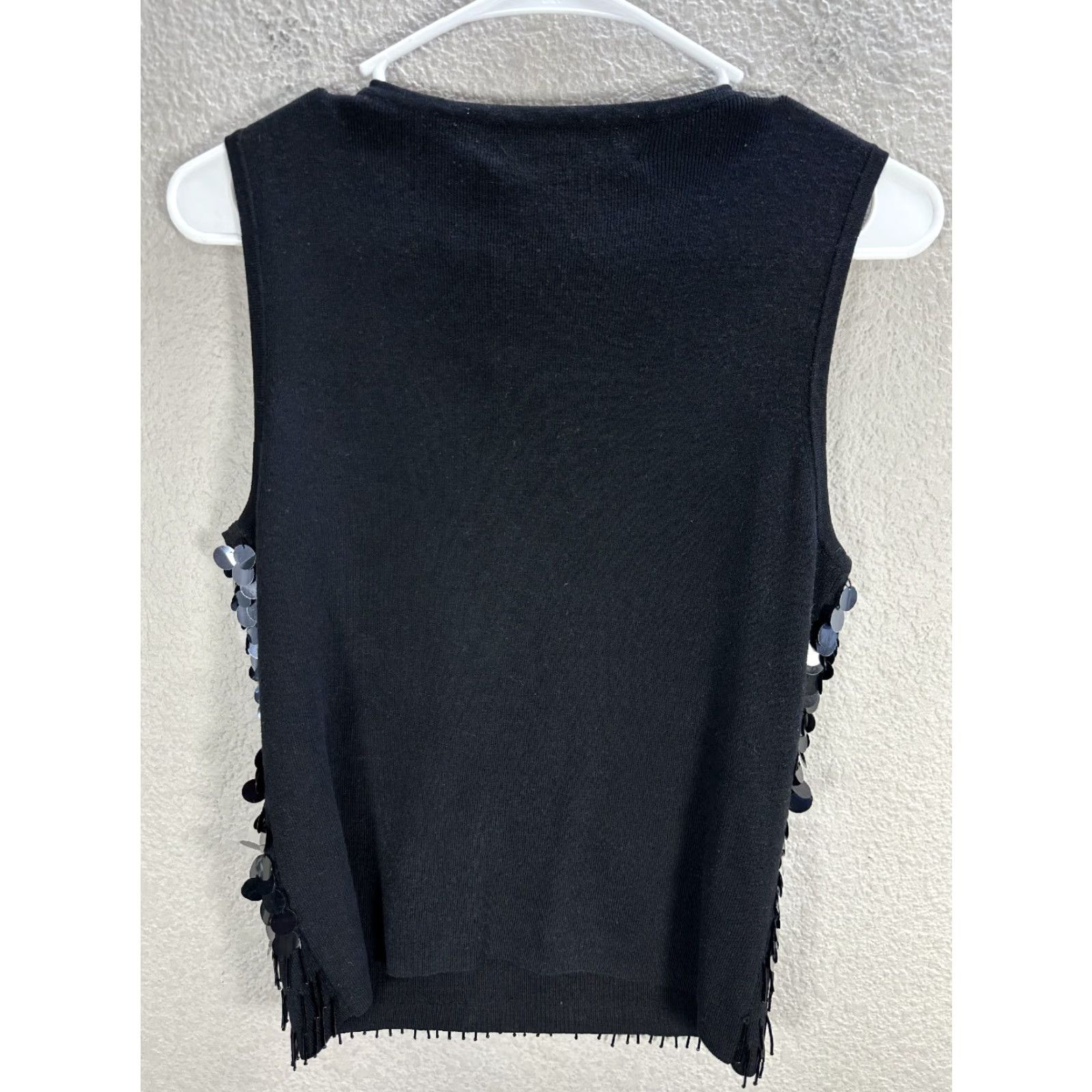 Vintage Joseph A Silk Black Tank Top Cropped Sequins Fringe Party Cocktail Size M Women Sleeveless Size M / US 6-8 / IT 42-44 - 4 Thumbnail