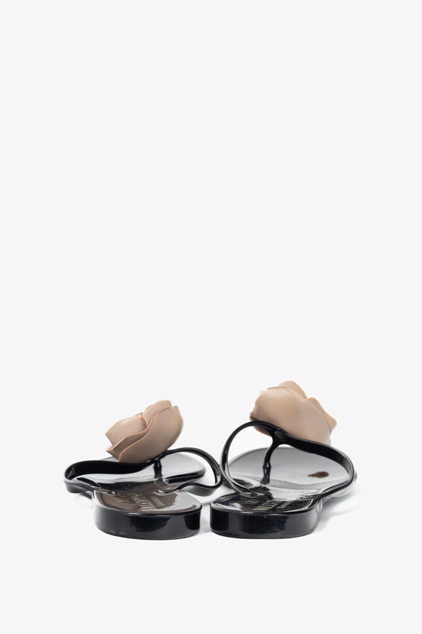 Valentino Garavani Black Rose Jelly Thong Sandals