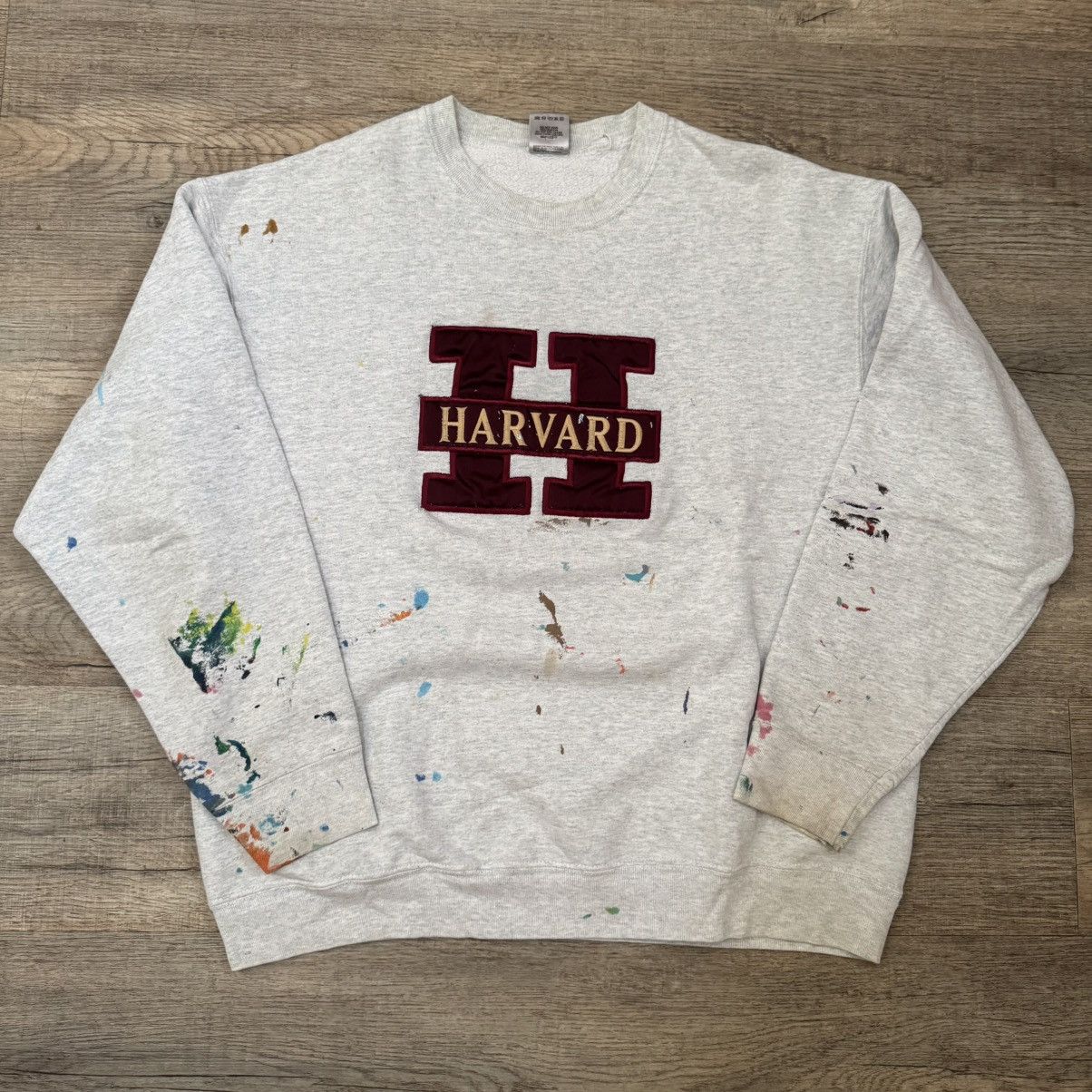 Vintage Harvard Crewneck Sweater Paint Grey