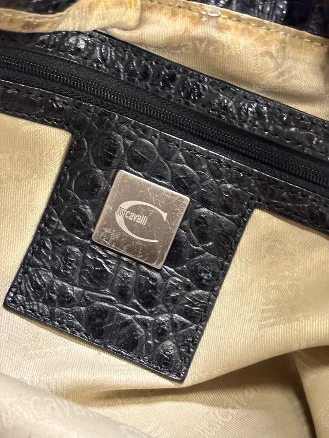 Just Cavalli 2000s Cavalli Black Leather Embroidered Chain Handle Bag Size ONE SIZE - 10 Thumbnail