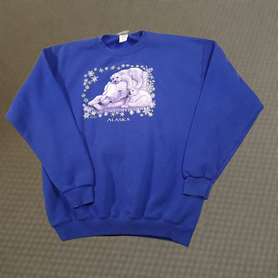 Disney VINTAGE Disney World Alaska Sweatshirt Adult XL Blue Polar Bear Animals Nature Crew Neck Long Sleeve Pullover Men 90s Theme Size US XL / EU 56 / 4 - 1 Thumbnail