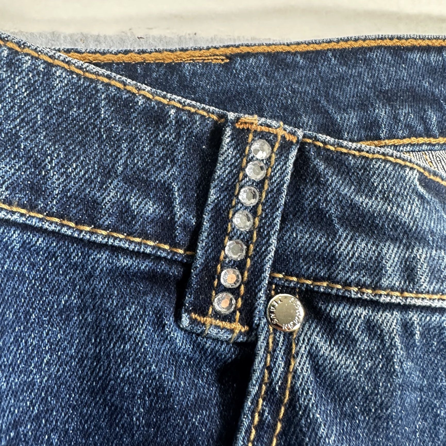 Vintage Lawman Jeans Women Blue Low Rise Slim Fit Stretch Crystal Studded 11 Slim 34in Inseam Denim Western Size 32" / US 10 / IT 46 - 5 Thumbnail