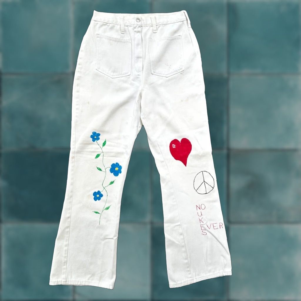 Sears VINTAGE 1960s Rockabilly Pants Mens 26 White No Nukes Art 60s Political Hand Drawn Size US 26 / EU 42 - 1 Thumbnail